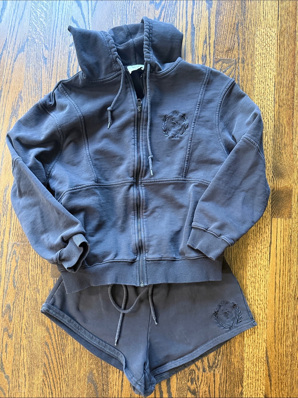 White Fox Boutique Charcoal Zip Hoodie & Shorts Set